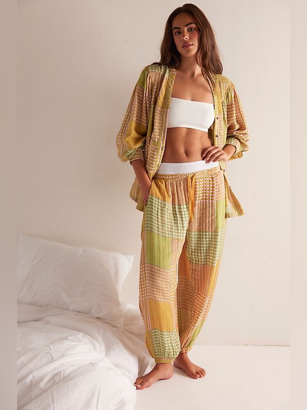 NWT FREE PEOPLE INTIMATELY Night After Night Sleep Pants | Lemon Lime Combo $98